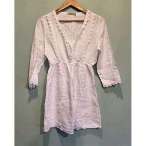 Valentina Naldi Italy White Linen Long Sleeve Beachy Vacation Coastal Dress Sz M